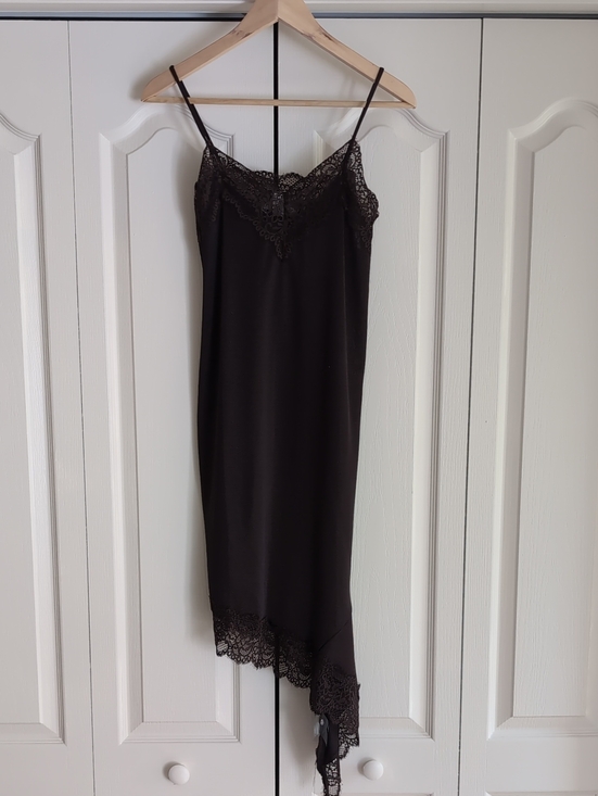 H&M Dresses & Skirts - Satin Brown Lace-Trim Assymetrical Slip Dress